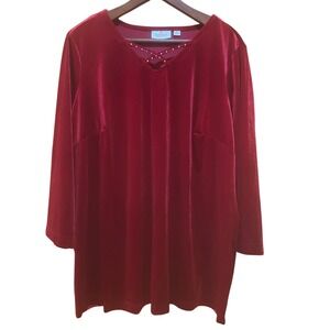 Quacker Factory Tunic Womens 1X Red Lattice Rhinestone Accents‎ Holiday Party